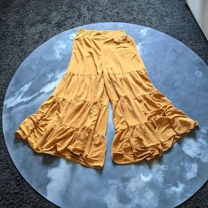 Free People Gold Ruffled Wide Leg Pants